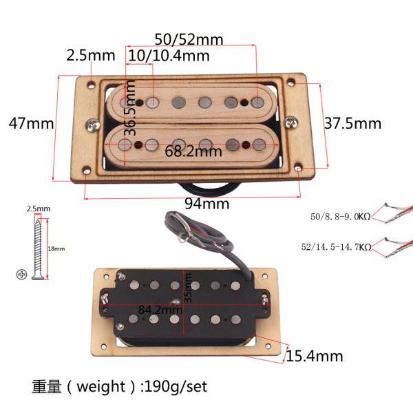 Wood Color Electric Guitar Pickups Double Coil  8~9K/14~15K PVC Output Line