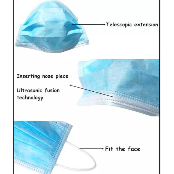 Non Irritating 3 Ply Disposable Face Mask , Hypoallergenic Disposable Blue Mask