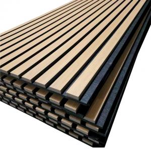  Natural Wood Finish 9mm PET Base Board 12mm Wood Slat Acoustic Panel Wall Decoeative Manufactures