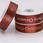 Fancy Brown Gift Wrap Ribbon , Words Patterned Wired Christmas Ribbon