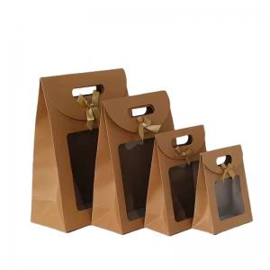  wholesale custom recycled flat bottom small food paper bag shopping packaging bag brown kraft paper bag with clear window Manufactures