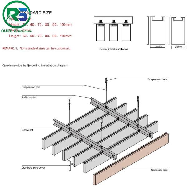 Rustproof Commercial Suspended Metal Ceiling Tiles Decorating Curved Square Tube Ceiling
