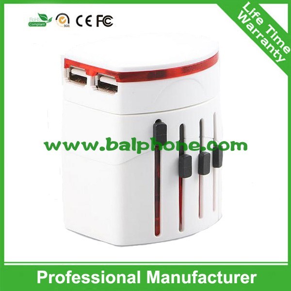 2016 new dual usb universal travel adapter with USA/Australia/Europe/UK worldwide plugs