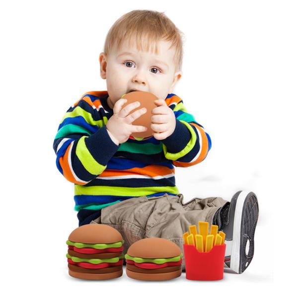 Kids Toy Baby Soft Sensory Hamburger and Fries Educational Silicone Building Blocks