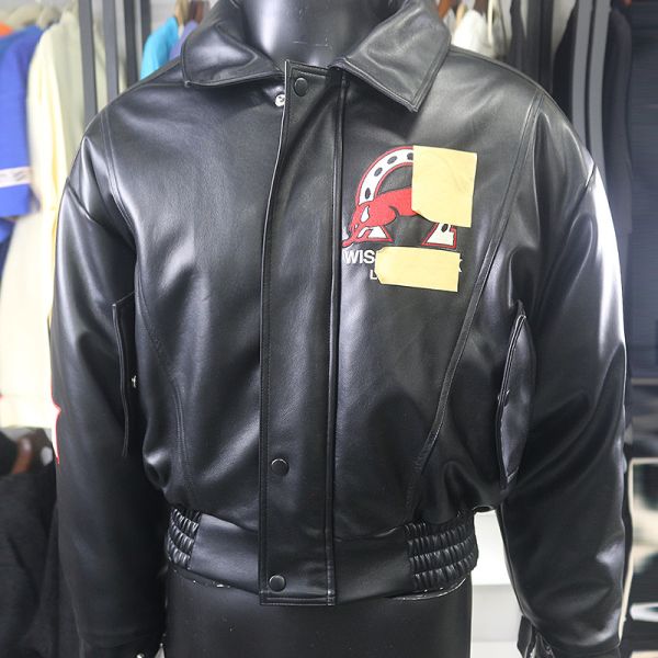 Custom Men's Short Leather Jacket Elastic Waistband Bomber Jacket Embroidered Pattern Towel Embroidered Motor Jacket Casual