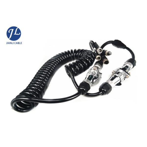 Coiled Trailer Security Camera Extension Cable , 7 Pin Curly Cable Extension Lead