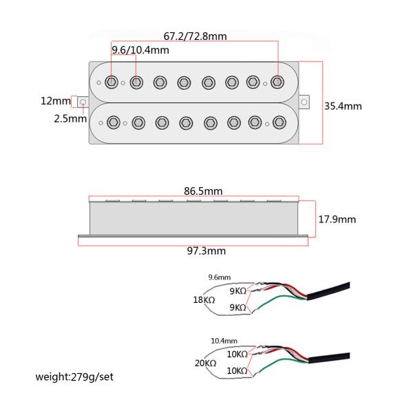 Alnico V 8 Strings Humbucker Pickups Adjustable Hexagon Nut Double Coil Pickup Set Vintage