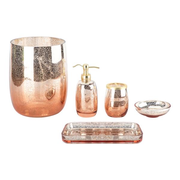 Bathroom Accessories Set Ombre Mercury Orange Gold Pump Soap Dispenser Tumbler Soap Dish Towel Tray Waste Bin