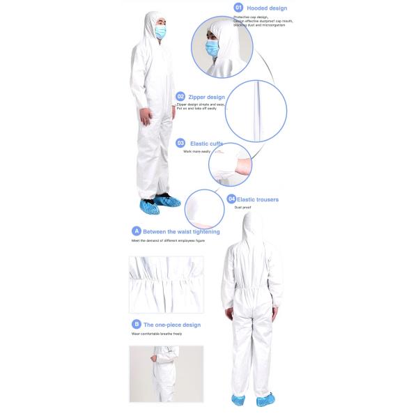 Cool Disposable Protective Coverall Blood Penetration Resistance With Elastic Cuff