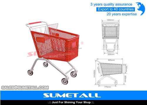 Quality Classic 125L Plastic Shopping Cart With Wheels , Grocery Store Shopping Carts for sale