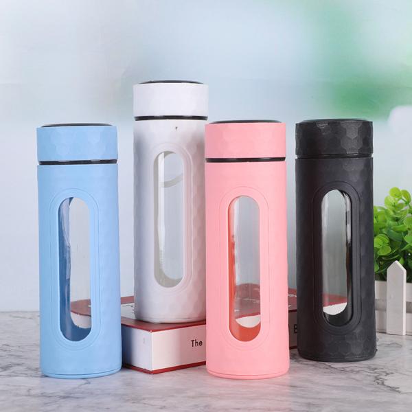 Customized Light Weight Cute Eco Friendly 400ml Glass Bottle BPA Free Double Layer Glass Hot Water Bottle For Hot Drinks High H2 Concentration