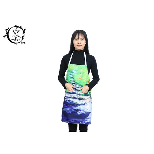 Custom Pastoral Oil Painting Apron Houseware Items , 3D Photo With Visible Center Pockets Digitally Printed Apron