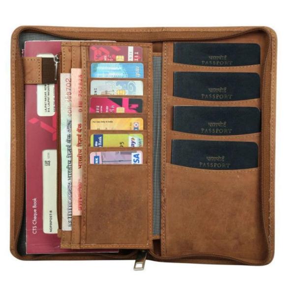 Mens Stylish Leather Wallet , Zipper Closure Travel Document Wallet