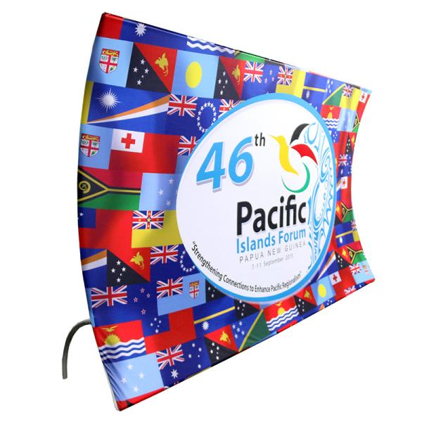 Curved Pop Up Fabric Banner , Aluminium Silver Fabric Pop Up Display Stands