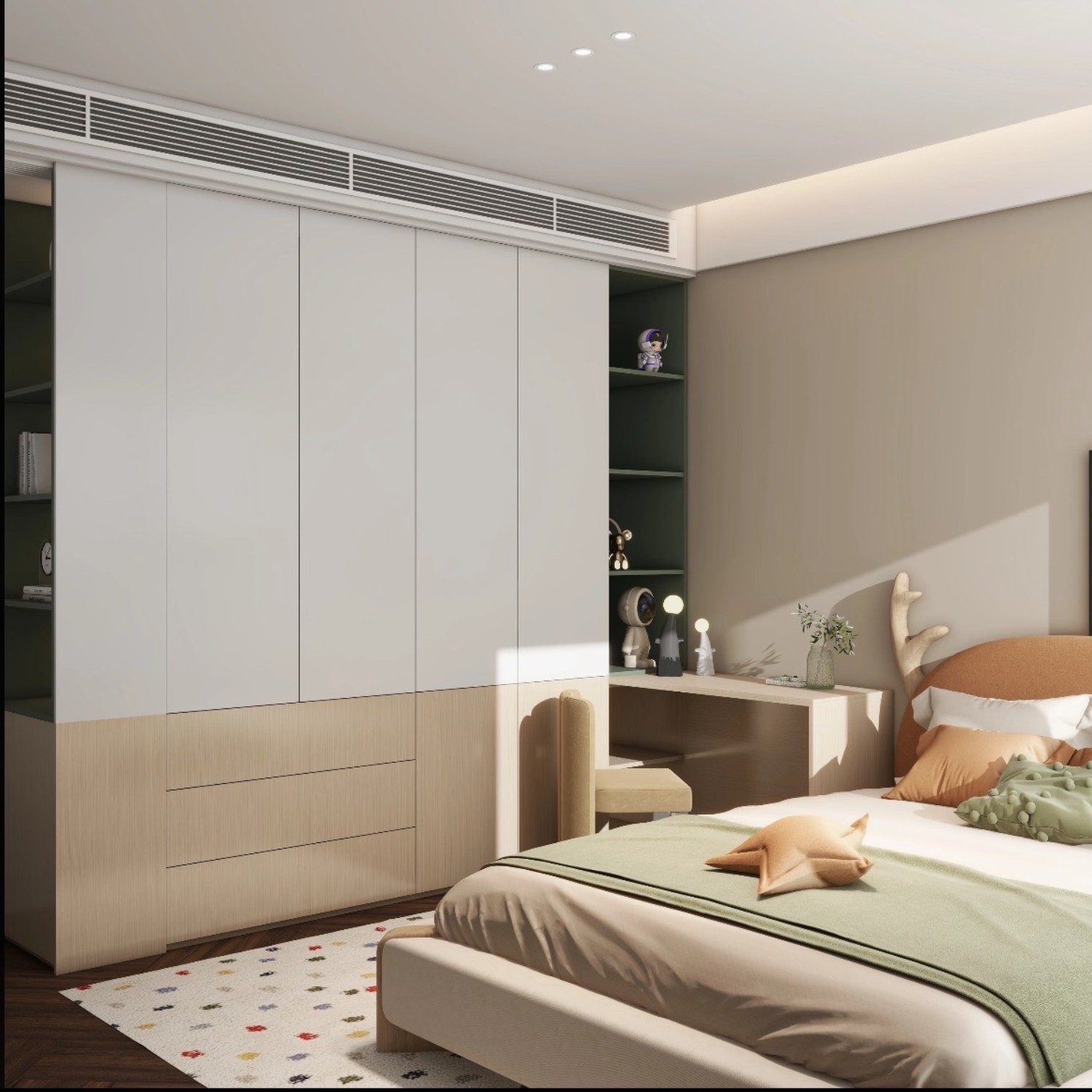 Italian Minimalist Light Wood & Dark Gray Whole House Custom Cabinet