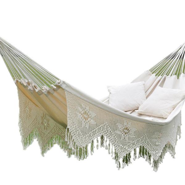 Cotton Woven Balcony 2 Person Nylon Hammock Weave Patio Chair With Crochet Fringe
