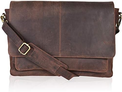 OAK LEATHERS LEATHER MESSENGER BAG FOR MEN AND WOMEN - LAPTOP BRIEFCASE BAG FOR COLLEGE, OFFICE, ADJUSTABLE SHOULDER
