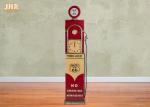 Antique Wooden Storage Cabinet Red Color Decorative Wood Floor Clock Gas Pump