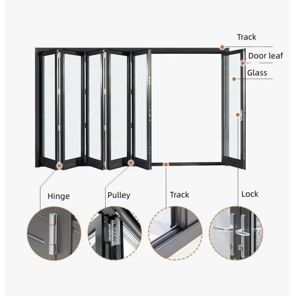 Exterior Aluminum Glass Folding Door Soundproof Air Tight Glass Patio Folding Door
