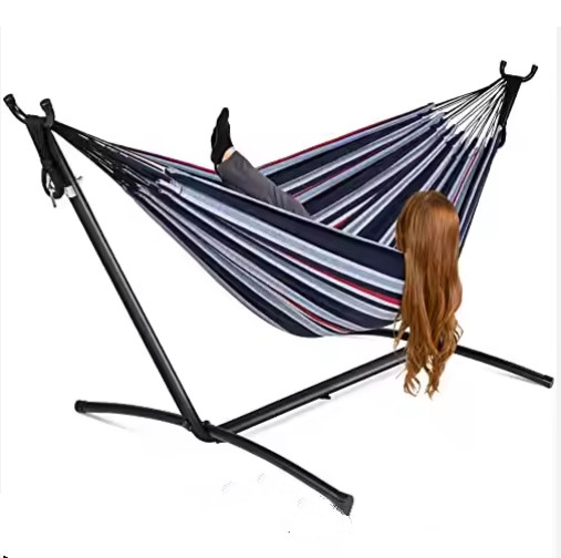 Black Cotton Fabric Hammock Swing Chair Outdoor Portable Hammock Stand