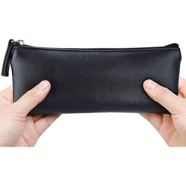 MROCO Pencil Case Pencil Pouch Black Pencil Bag PU Leather Pen Case Small Zipper Pouch for Pencils, Pens, Markers, Makeu