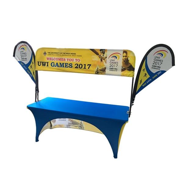 Tradeshow Advertising Spandex Elastic Polyester table cloths with teardrop flag