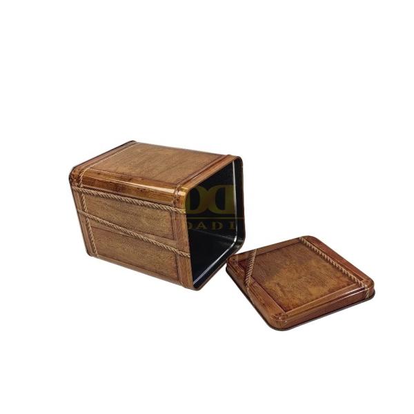 DADI Wood Grain Herb Storage Box 125x125x165mm Airtight Medicinal Tea Tin Box