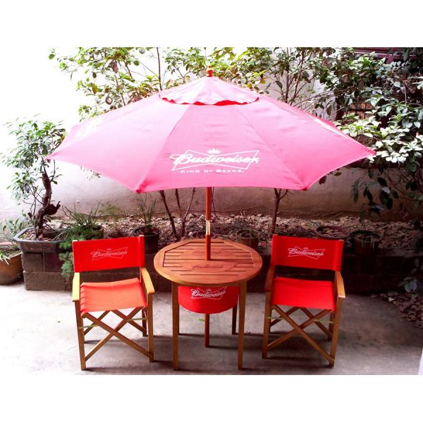 China LFurniture Double Foldable Wooden Beach Chair with Wooden Ice Bucket Table and Beach Umbrella-9
