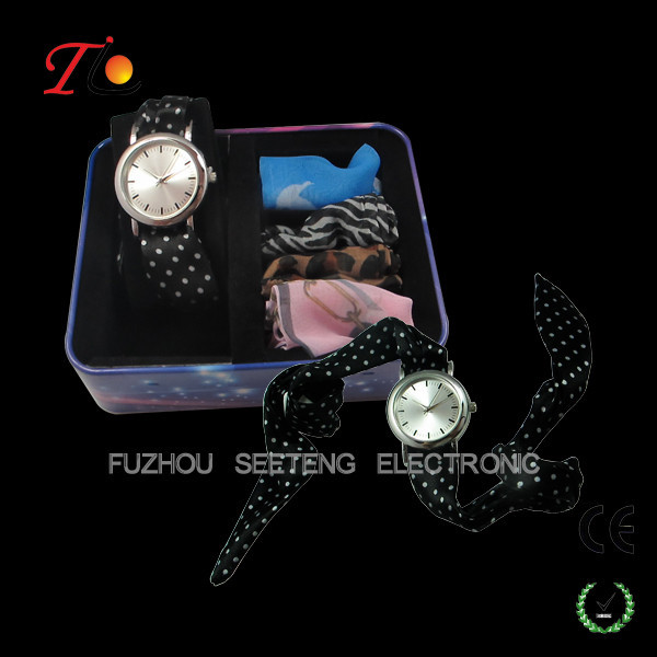 Fashion style popular design leather band with scarf watch for ladies