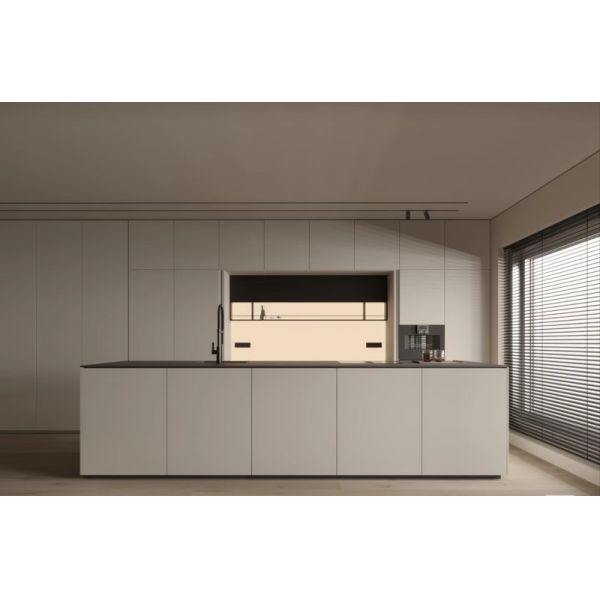 Minimalist White & Grey Fluted Integrated Kitchen Island Cabinet