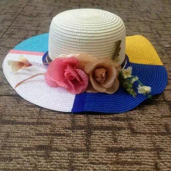 Quality Hand Printing Summer Floppy Straw Beach Hat Flower Decoratiaon Available 50cm - 62cm for sale