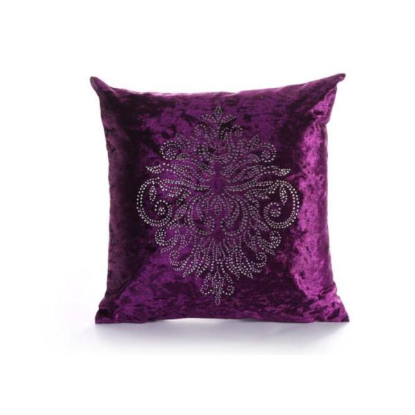 Custom Unique Creative Shiny Diamonds Logo Purple Square Soft Velvet Pillow Case