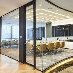  Aluminum Frame Office Partition Walls Black Thickness 100mm Glass Office Walls Manufactures