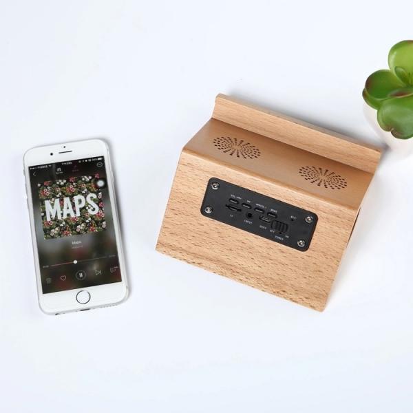 2018 retro style triangle dual 3W mobile phone holder wireless amplifier wooden portable speaker