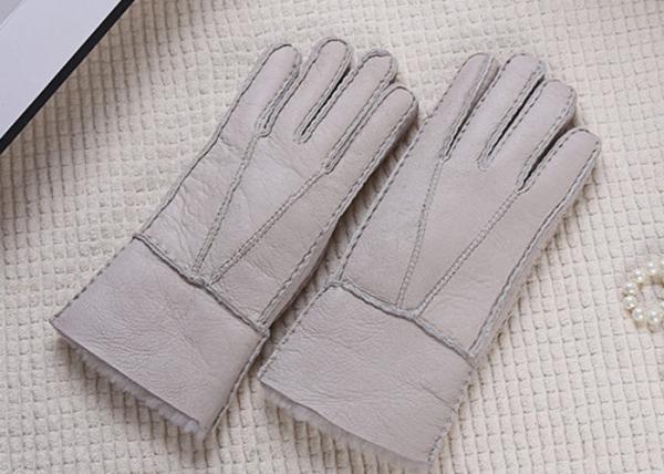 Double Face Winter Sheepskin Leather Gloves With Lambswool Lining / Natural Dyed Color