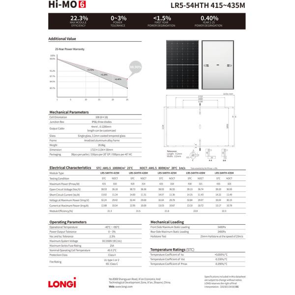Longi Himo 6 Explorer LR5-54HTH 415w 420w 425w 430w 435w Power Solar Panels