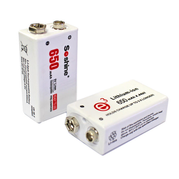 Soshine New 9V Li-po Rechargeable Battery: 650mAh 7.4V
