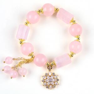 China 12MM 14MM Pink Rose Quartz Crystal Bead Bracelet Healing Gemstone Bracelets on sale
