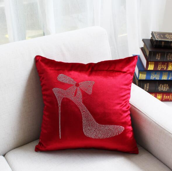 Custom Logo 3 Colors Soft Velvet Cushion Cover With Diamond Square Pillowcase