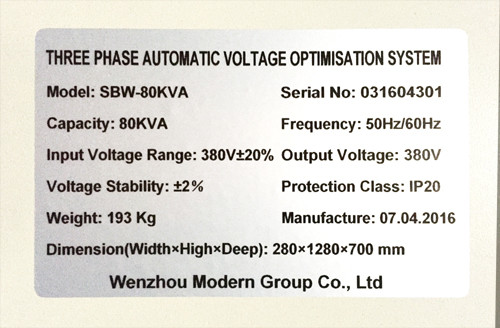 80KVA 380V  50/60Hz Single/Three Phase Voltage Stabilizer Optimisation System, Medium Voltage Split-Phase with OEM  IP20