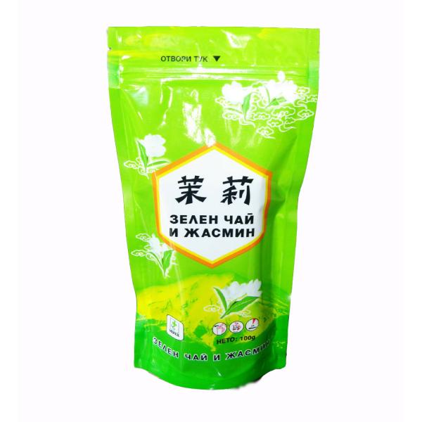 Shiny Peak Green Tea Bags Packaging Stand Up Aluminum Foil Jasmine Pouch