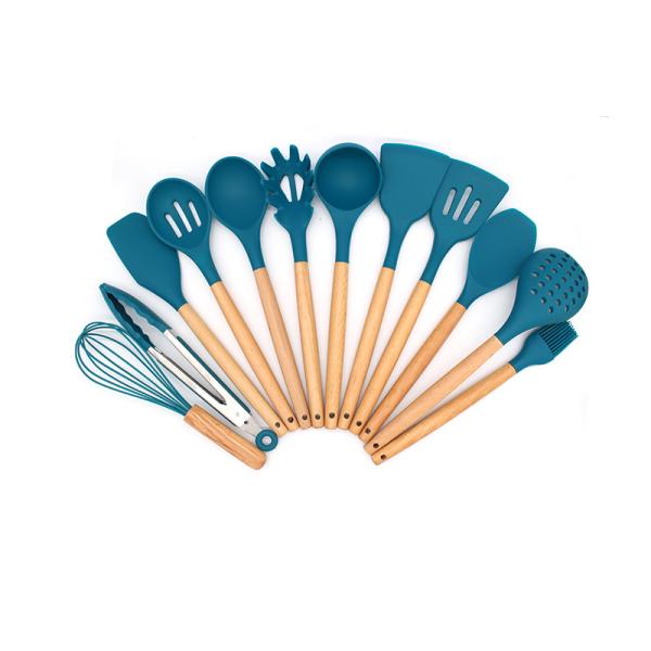 Durable Kitchen Accessories Utensil Set 12pcs/Set silicone Wooden Handle