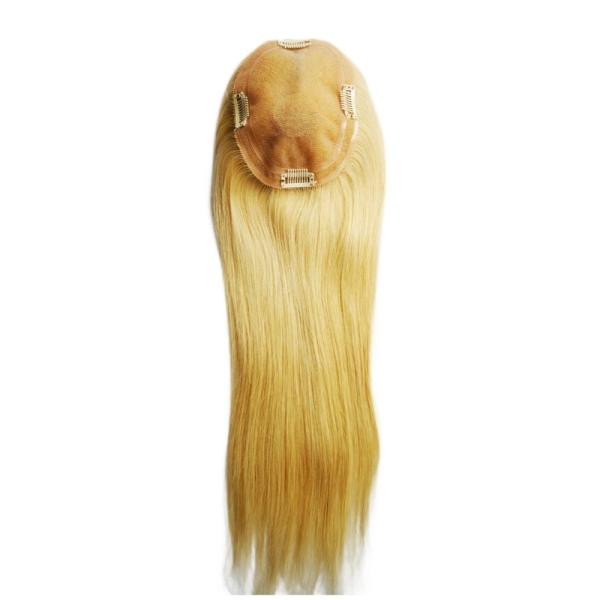 Mono Base PU European Human Hair Topper 5.5X6 Straight Blonde Hair Toupee with Clip 16 for Women