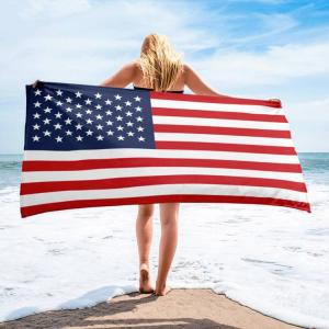  Custom 400gsm Microfiber Beach Towel With American Flag Manufactures