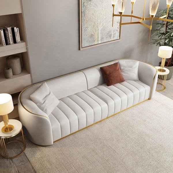 Metal Edge Leather Living Room Sofas 218*90cm White Leather