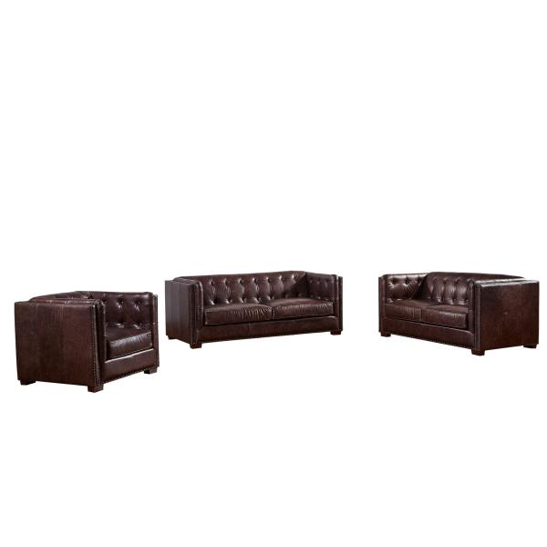 5 Star Hotel Full Soft Leather Sofa Set , Chocolate Brown Leather Couch American Style