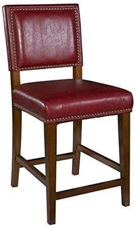 24 Faux Leather Counter Stool , Padded Bar Chairs Red Walnut Finish Frame