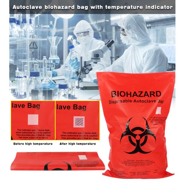 Custom Autoclave ISO9001 Red Medical Waste Bags 65MIC LDPE HDPE