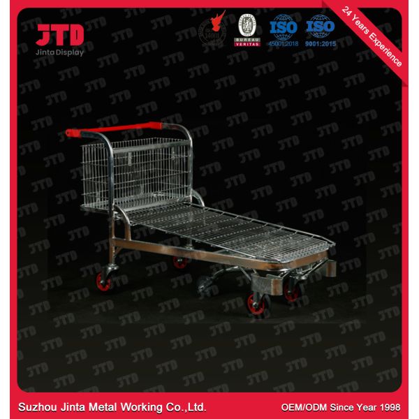 300L Supermarket Warehouse Hand Trolley 4 Wheels Unfoldable