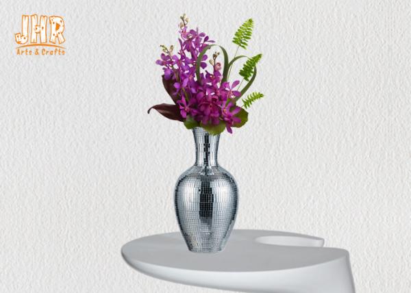 Quality Fiberglass Table Vase Silver Mosaic Glass Vases For Artificial Flowers Home Decorations for sale